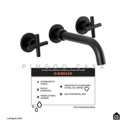 Torneira Para Banheiro Duplo Comando de Parede Cariús Pingoo.casa - Preto - 2 Torneira Para Banheiro Duplo Comando de Parede Cariús Pingoo.casa - Preto - 2