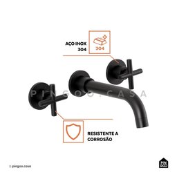 Torneira Para Banheiro Duplo Comando de Parede Cariús Pingoo.casa - Preto - 3 Torneira Para Banheiro Duplo Comando de Parede Cariús Pingoo.casa - Preto - 3