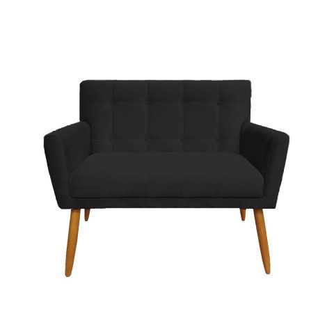 Namoradeira Decorativa Onix Suede Preto 2 Lugares Pés Madeira Ms Decor