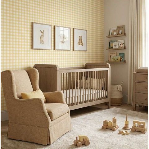 Papel de Parede Wiler Bambine - Xadrez Vichy Amarelo Ba0024