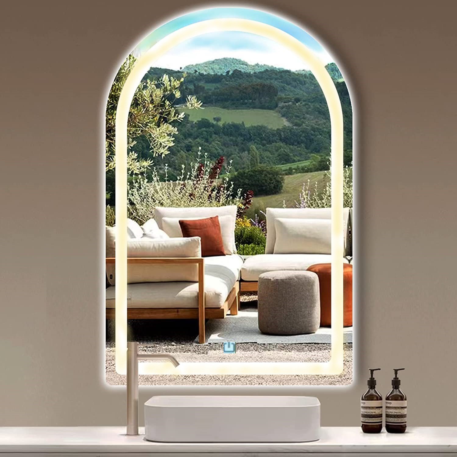 Ver imagem 1 de Espelho Jateado Arco Iluminado com Led Quente Touch 80x60cm