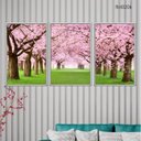 Ver imagem 2 de Kit 03 Quadros Decorativos - Cerejeiras Rosas no Parque Flnt020k - Vidro com Impressão Uv - 60x80cm