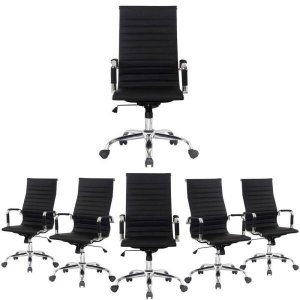 Conjunto com 6 Cadeiras Presidente Boston Sala de Reunião Esteirinha Preta