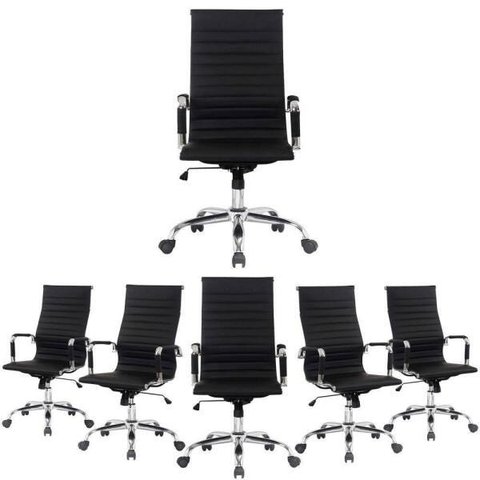 Conjunto com 6 Cadeiras Presidente Boston Sala de Reunião Esteirinha Preta
