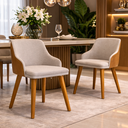 Ver imagem 1 de Kit 2 Cadeiras Jantar Million Linho Bege Couro Estofada Moderna