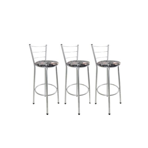 Kit 3 Banqueta Alta Prata Cozinha Gourmet Americana Balcão:cerveja