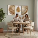 Ver imagem 3 de Kit 3 Quadros Folhagem Palha Nude com Moldura:castanho