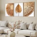 Ver imagem 2 de Kit 3 Quadros Folhagem Palha Nude com Moldura:castanho