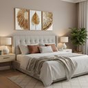 Ver imagem 4 de Kit 3 Quadros Folhagem Palha Nude com Moldura:castanho
