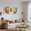 Ver imagem 5 de Kit 3 Quadros Folhagem Palha Nude com Moldura:castanho
