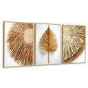Ver imagem 1 de Kit 3 Quadros Folhagem Palha Nude com Moldura:castanho