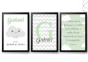 Ver imagem 1 de Kit com 3 Quadros Decorativos Infantil Nuvem Verde C/moldura: Preta