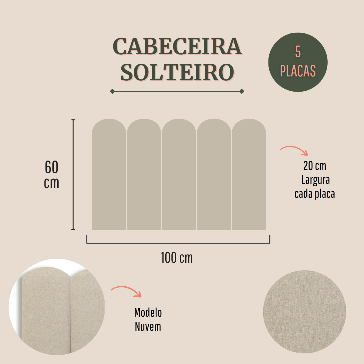 Cabeceira Solteiro 100x60 Cama Box Modulada Nuvem Linho Cru - 2