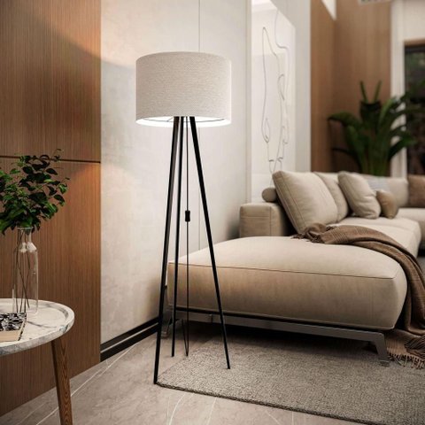 Luminária Abajur Tripé Londres Iluminação Decorativa Off White Mobigu