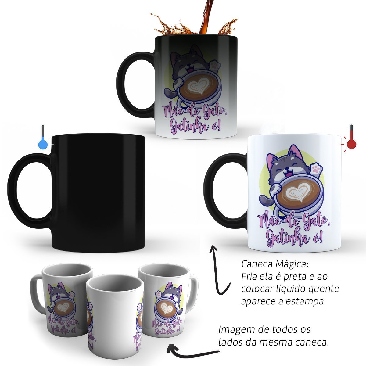 Caneca Mágica Mãe de Gato Gatinha é! Presente Xícara Café