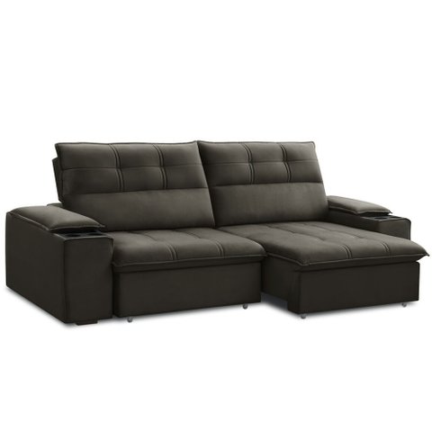 Sofá Retrátil Reclinável para Sala 3 Lugares 210cm Zayn F04 Veludo Marrom Escuro - Lyam Decor
