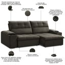 Ver imagem 4 de Sofá Retrátil Reclinável para Sala 3 Lugares 210cm Zayn F04 Veludo Marrom Escuro - Lyam Decor