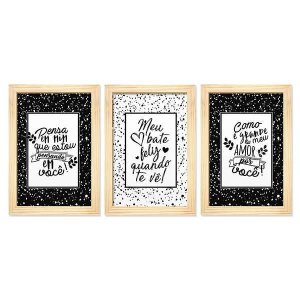 Kit 03 Quadros Decorativos Frase Amor  Preto e Branco 10x15cm com Moldura para Cozinha