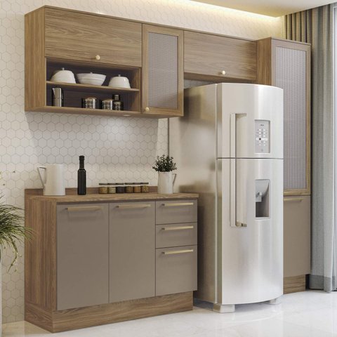 Armário de Cozinha Modulada Completa Reta 5 Peças 2,50m 292 Botanic Kappesberg