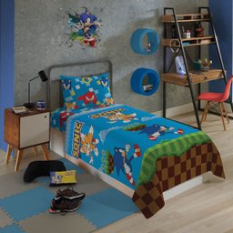 Jogo de Cama Microfibra Solteiro Estampado Sonic 1,4 x 2,2 - 2 Jogo de Cama Microfibra Solteiro Estampado Sonic 1,4 x 2,2 - 2