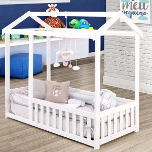 Cama Infantil Montessoriano Casinha com Grade Nina