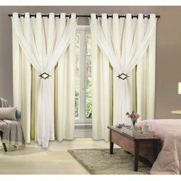 Cortina Decorativa Corta Luz Blackout com Voil para Janela ou Porta Balcão 3,00M x 2,40M Palha Varão - 1