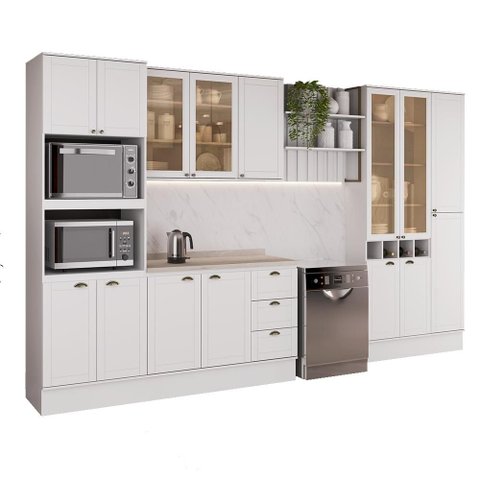 Armário de Cozinha Completa com Balcão Milla Lily Carraro Branco