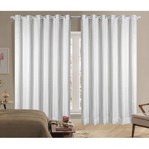 Cortina Voil xadrez Luxo com Forro Blackout PVC Branco 4,00M x 2,50M 100% Corta Luz com Ilhós Cromad