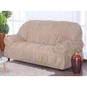 Ver imagem 2 de Kit Capa de Sofá 2 e 3 Lugares Paris Modelo Retrô Elasticada Malha Gel Lisa:avelã Bege