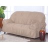 Kit Capa de Sofá 2 e 3 Lugares Paris Modelo Retrô Elasticada Malha Gel Lisa:avelã Bege - 2