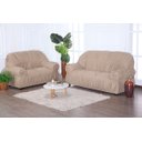 Ver imagem 1 de Kit Capa de Sofá 2 e 3 Lugares Paris Modelo Retrô Elasticada Malha Gel Lisa:avelã Bege