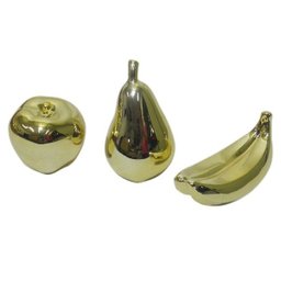 Fruteira Ouro Dourada Kit Maça Pera Banana Decoração Ceramica - 3