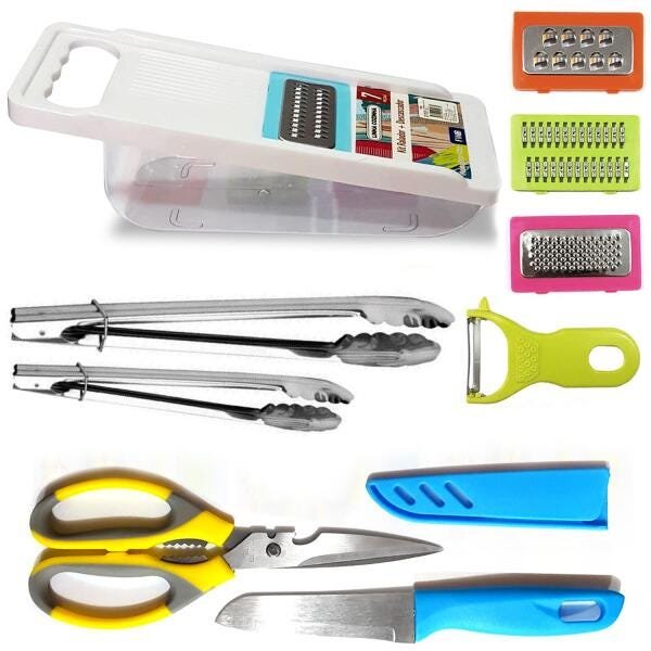 Kit Cozinha Ralador Com 4 Lâminas Tesoura Faca e Pegador - 1