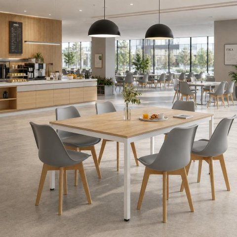 Mesa Cozinha e Refeitório 180cm x 90cm Pés Metal com 6 Cadeiras Siena Pés Madeira Casa Lar