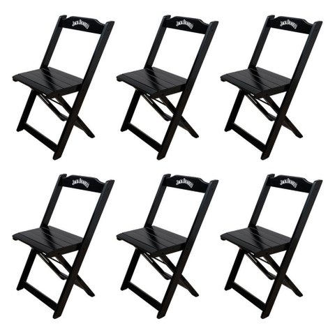Kit 6 Cadeiras Dobráveis Madeira Personalizada Jack Preta - Cor: Preto