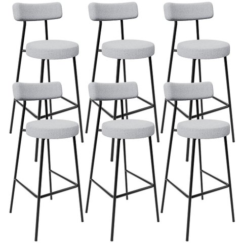 Kit 06 Banquetas Altas Cozinha Bar Sala De Jantar Em Aço Milão L02 Bouclê Cinza - Lyam Decor