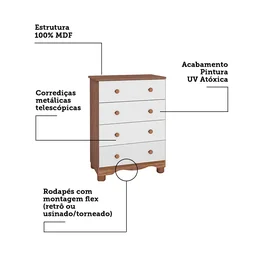 Cômoda Infantil 4 Gavetas 100% MDF Mimo Espresso Móveis - 3