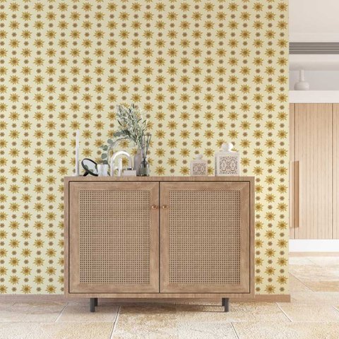 Papel de Parede Arabesco Floral Amarelo Gh Papel de Parede 2,5m