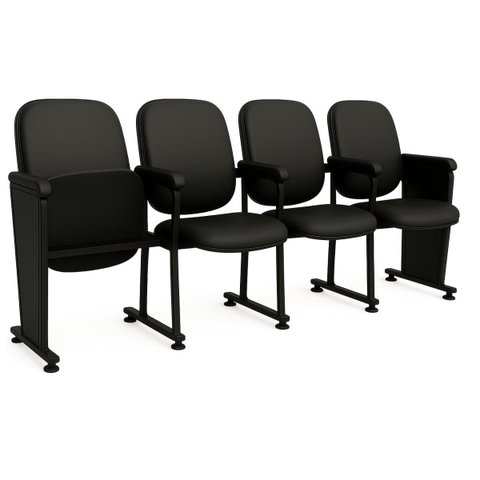 Poltrona Auditório Rebatível 04 Lugares – Linha Premium - Corino Preto - 38104