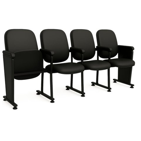 Poltrona Auditório Rebatível 04 Lugares – Linha Premium - Corino Preto - 38104