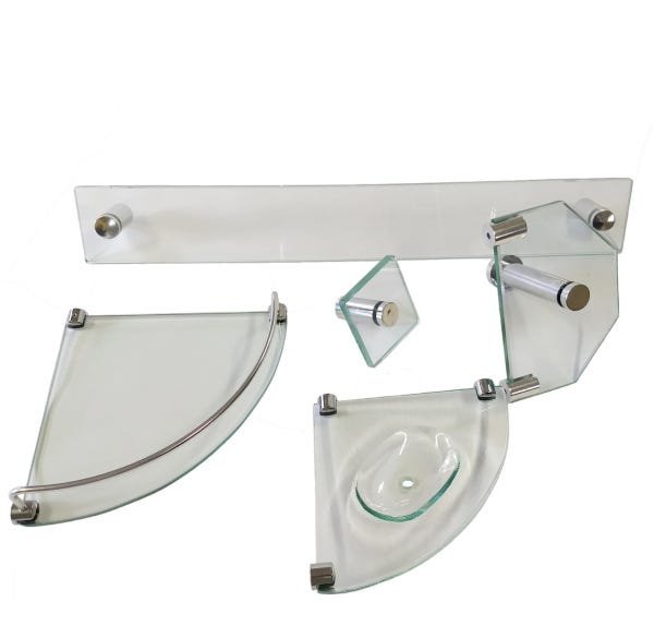 Kit acessórios banheiro de canto grade mini vidro incolor - 1