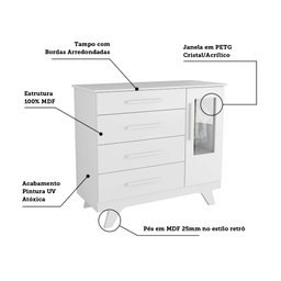 Cômoda Infantil 1 Porta com Janela 4 Gavetas em MDF Kakau Retrô  - 6