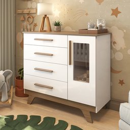 Cômoda Infantil 1 Porta com Janela 4 Gavetas em MDF Kakau Retrô  - 1