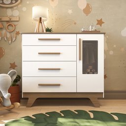 Cômoda Infantil 1 Porta com Janela 4 Gavetas em MDF Kakau Retrô  - 2