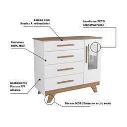 Cômoda Infantil 1 Porta com Janela 4 Gavetas em MDF Kakau Retrô  - 6