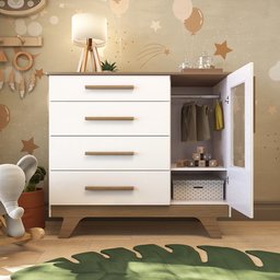 Cômoda Infantil 1 Porta com Janela 4 Gavetas em MDF Kakau Retrô  - 3