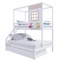 Ver imagem 2 de Treliche Infantil Casinha Reta Casal/ Solteiro Madeira Maciça Branco/ Rosa Megamobilia