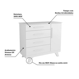Cômoda Infantil 1 Porta 4 Gavetas em MDF Kakau Retrô  - 5