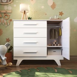 Cômoda Infantil 1 Porta 4 Gavetas em MDF Kakau Retrô  - 3