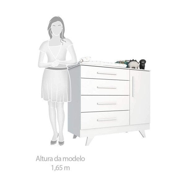 Cômoda de Bebê 1 Porta 4 Gavetas Retrô Móveis Peroba em MDF Branco